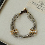 Faceted Golden Ore & Sparkling Stone Multi - Layer Bracelet with Pearls - floysun
