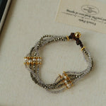 Faceted Golden Ore & Sparkling Stone Multi - Layer Bracelet with Pearls - floysun