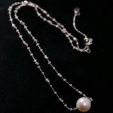 Fairy Link Necklace with 10 - 11mm Natural Freshwater Pearls — Platinum - Plated 925 Silver - floysun
