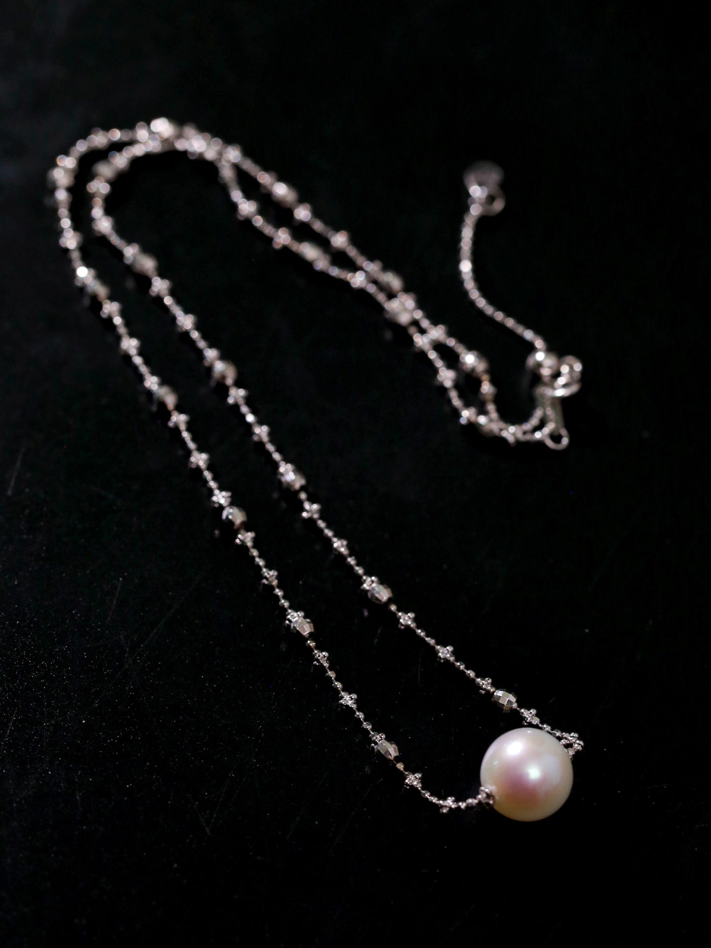 Fairy Link Necklace with 10 - 11mm Natural Freshwater Pearls — Platinum - Plated 925 Silver - floysun