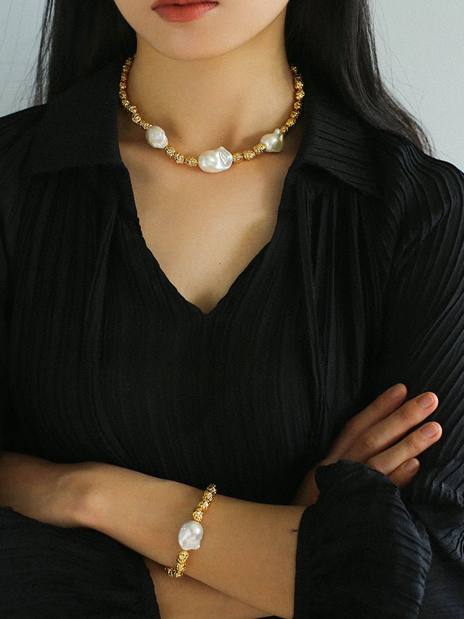 Fashionable Metallic Baroque Pearl Necklaces A Style - floysun