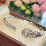 Feather Sparkle Open Cuff Bracelet - floysun