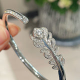 Feather Sparkle Open Cuff Bracelet - floysun