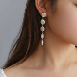 Flat Round Freshwater Baroque Long Drop Earrings-Small - floysun