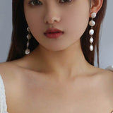 Flat Round Freshwater Baroque Long Drop Earrings-Small - floysun