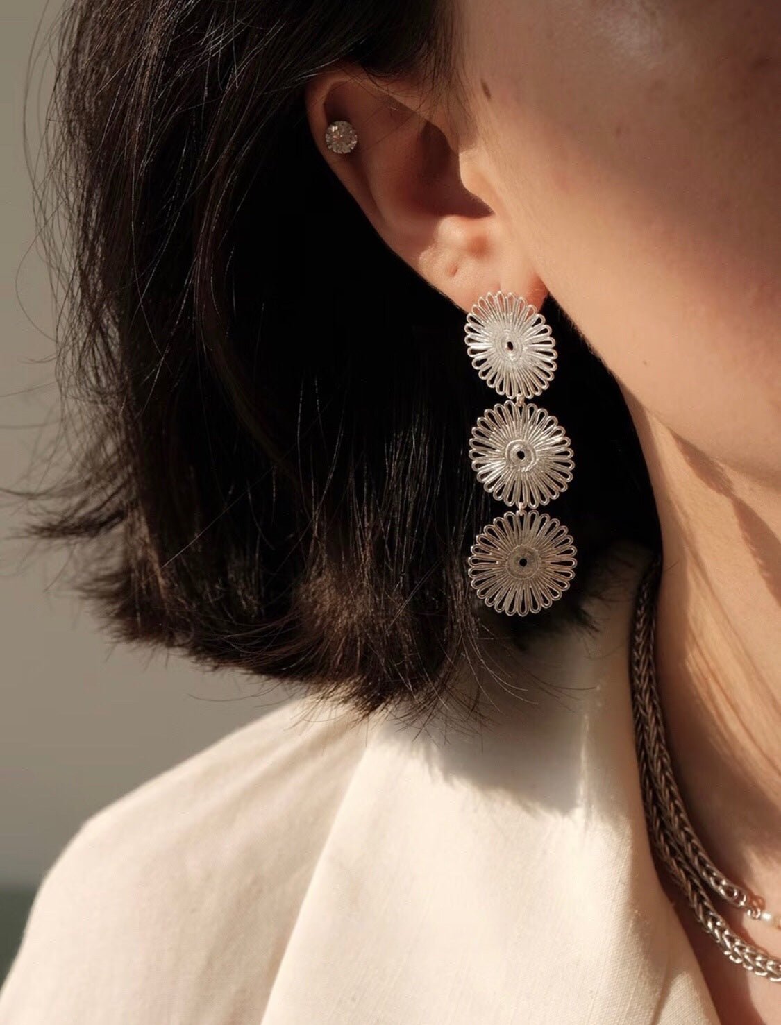 Flora Solaris Whisper Earrings – Triple Bloom Edition - floysun