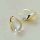 Flowing Glacier White Crystal Stud Earrings - floysun