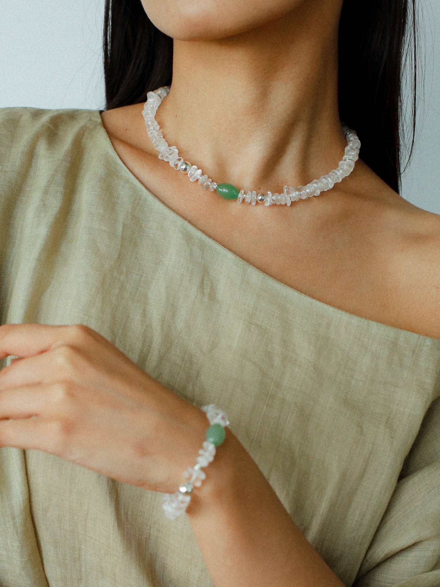 Forest Whisper Clear Quartz & Green Aventurine Bracelet - floysun