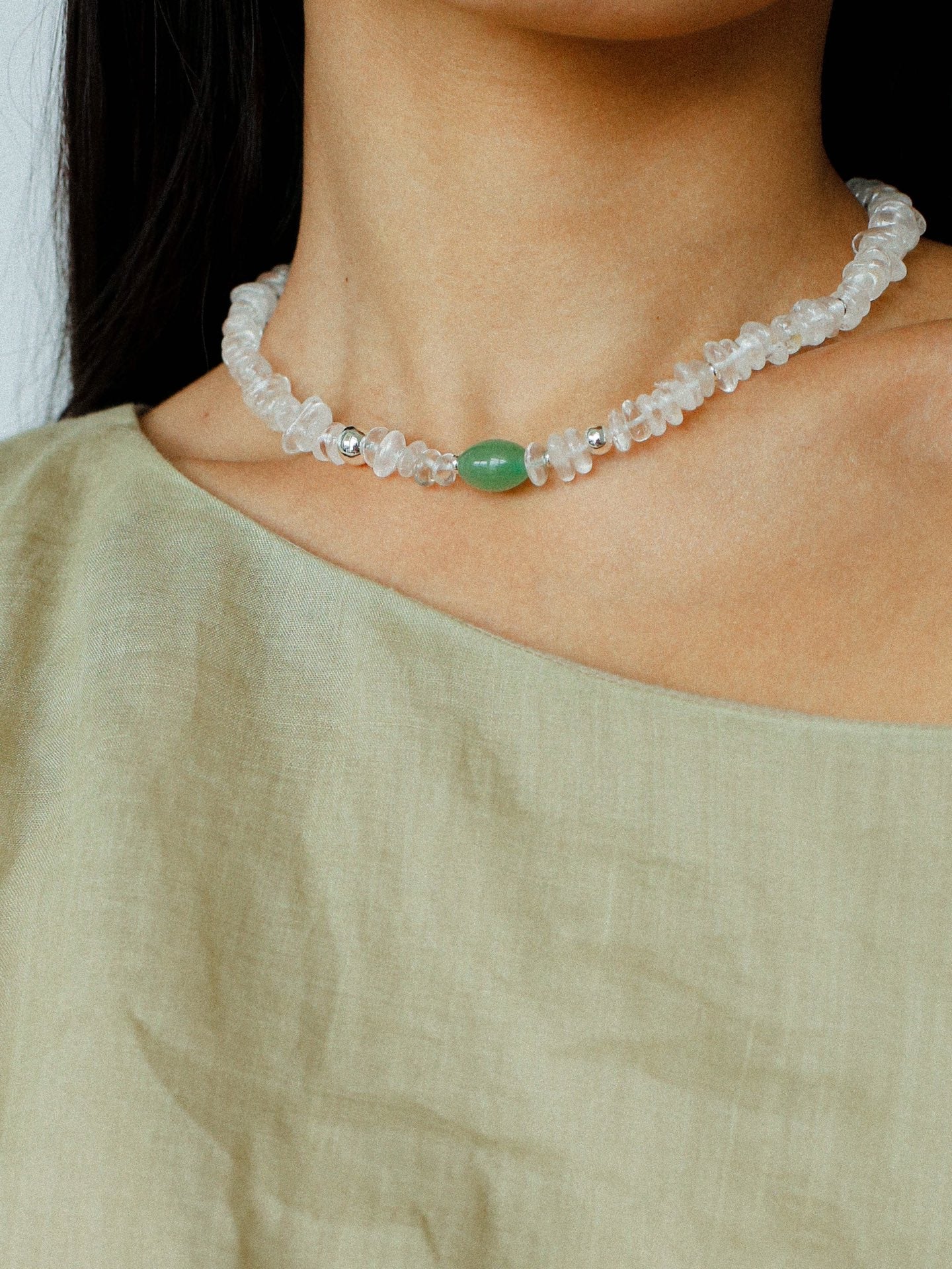 Forest Whisper Clear Quartz & Green Aventurine Necklace - floysun