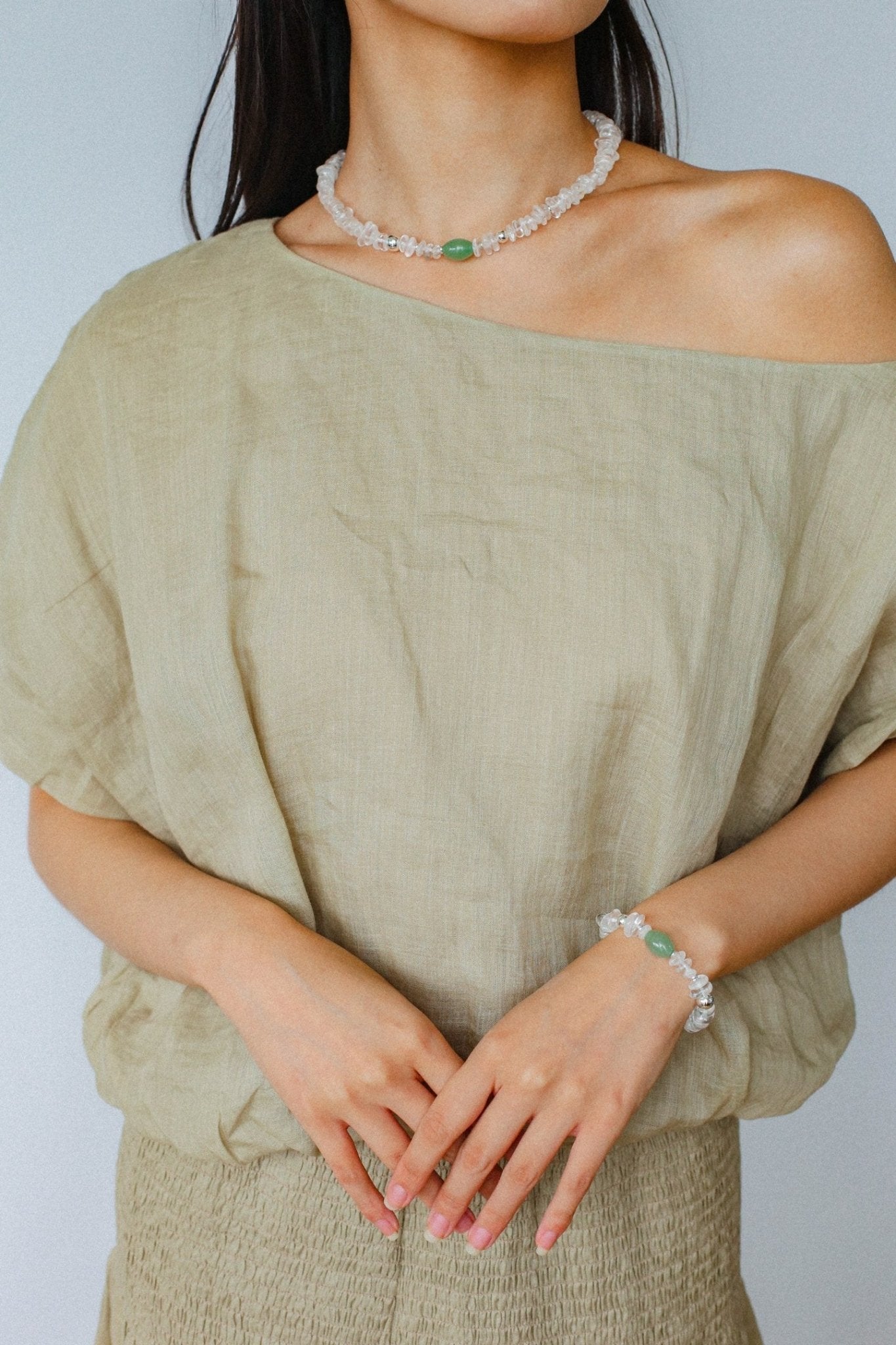 Forest Whisper Clear Quartz & Green Aventurine Necklace - floysun