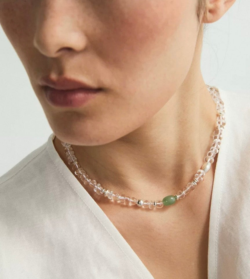 Forest Whisper Clear Quartz & Green Aventurine Necklace - floysun