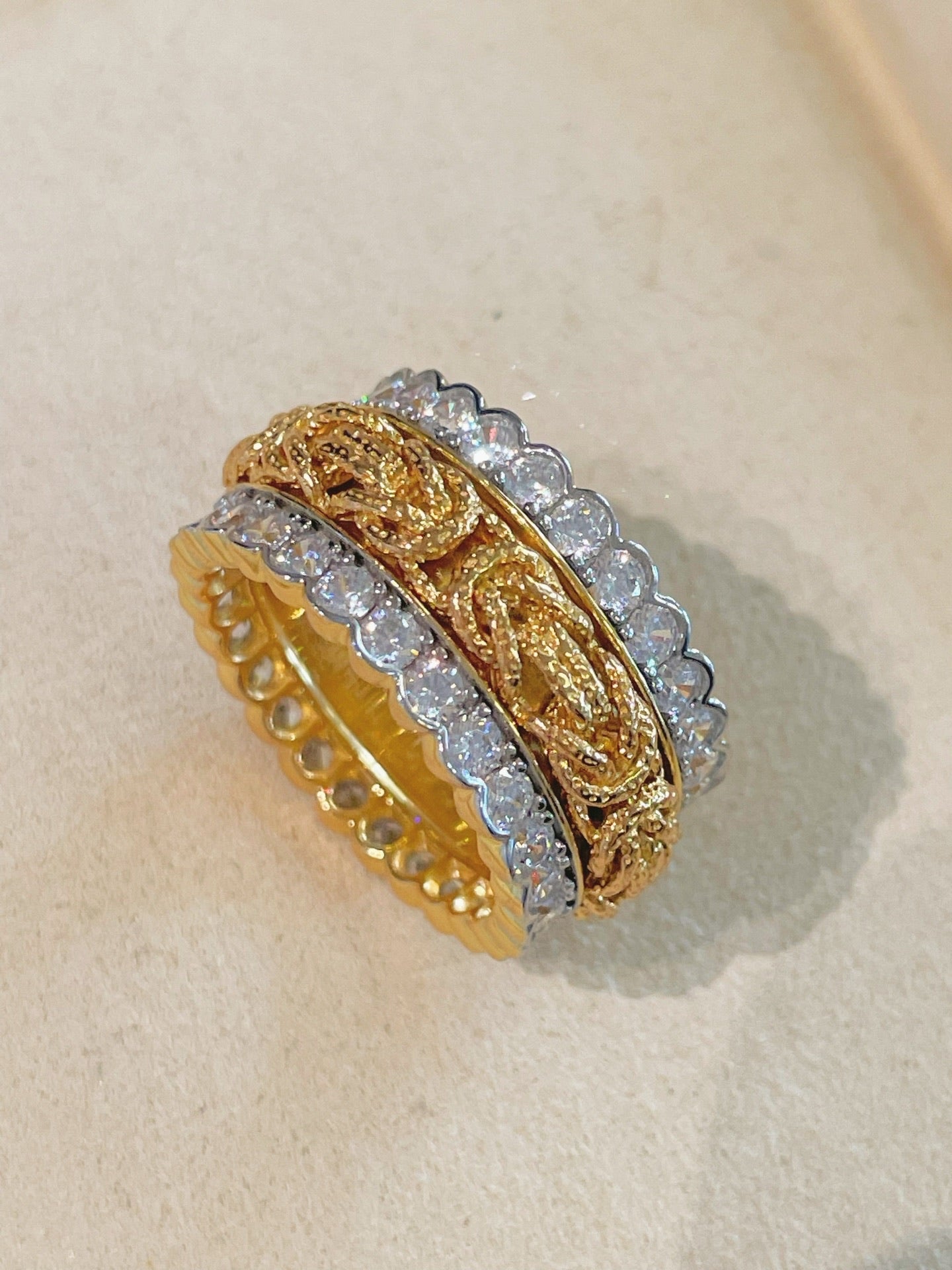Fortune Spins – Vintage Handwoven Wide Engraved Ring - floysun