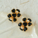 Four - leaf Clover Black Agate Double Flower Earrings - floysun