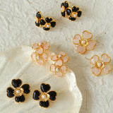 Four - leaf Clover Black Agate Double Flower Earrings - floysun
