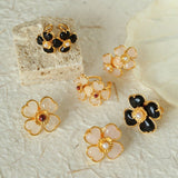Four - leaf Clover Black Agate Double Flower Rings - floysun