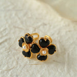 Four - leaf Clover Black Agate Double Flower Rings - floysun