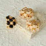Four - leaf Clover Black Agate Double Flower Rings - floysun