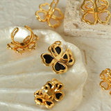 Four - leaf Clover Rose Quartz Double Flower Rings - floysun