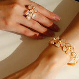 Four - leaf Clover Rose Quartz Double Flower Rings - floysun