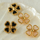 Four - leaf Clover Rose Quartz Single Flower Stud Earrings - floysun