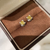 Four - Prong Pavé Yellow Diamond Stud Earrings - floysun
