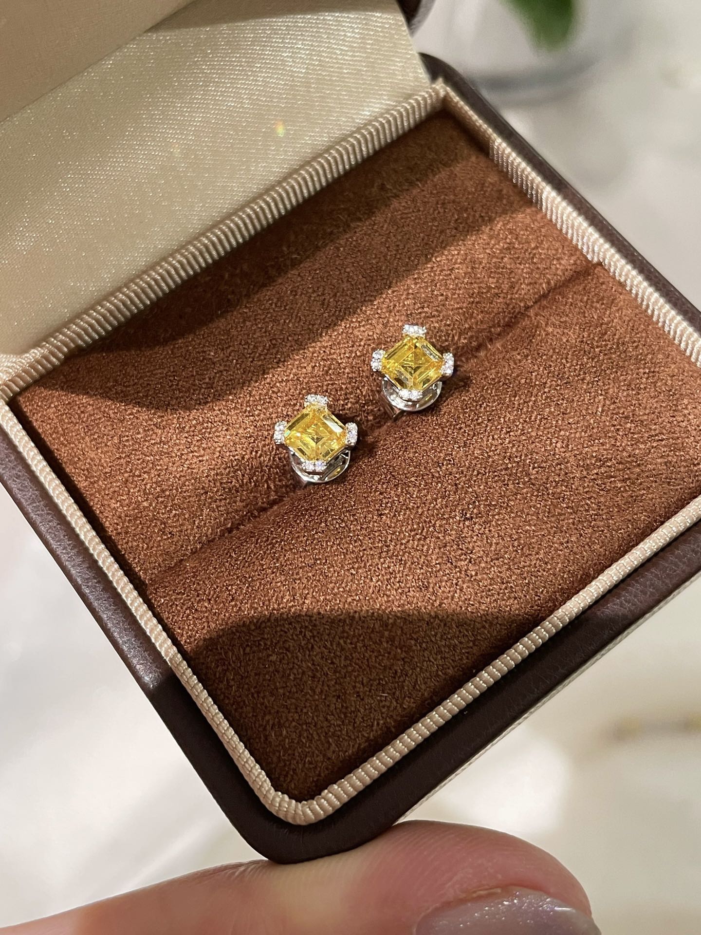 Four - Prong Pavé Yellow Diamond Stud Earrings - floysun
