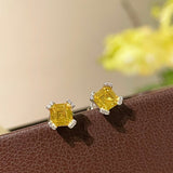 Four - Prong Pavé Yellow Diamond Stud Earrings - floysun