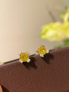 Four - Prong Pavé Yellow Diamond Stud Earrings - floysun