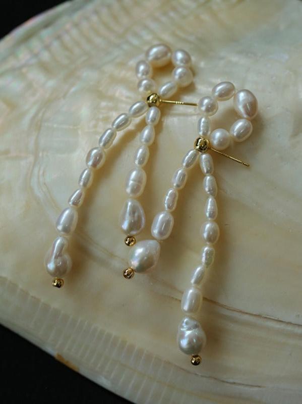 French Style Woven Pearl Bow Earrings - floysun