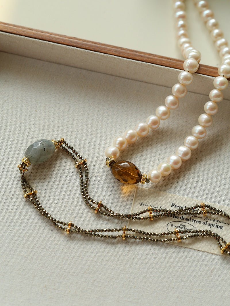 French Vintage Faceted Gemstone Pearl Necklace - floysun