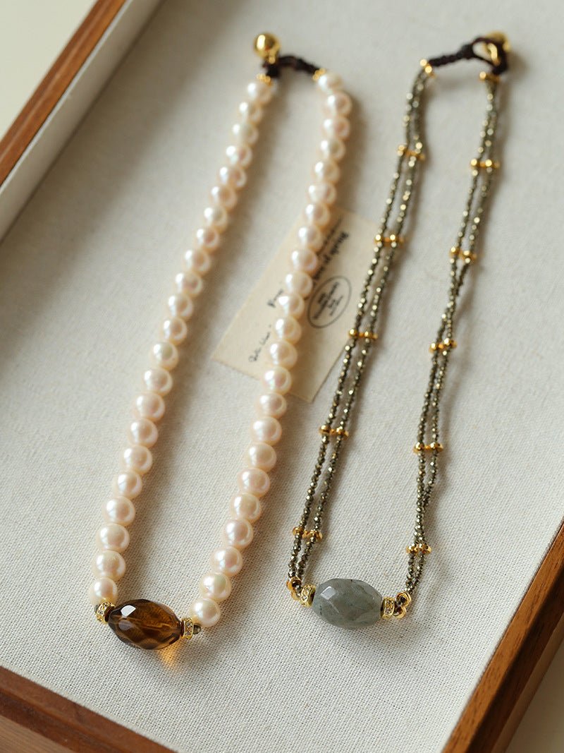 French Vintage Faceted Gemstone Pearl Necklace - floysun