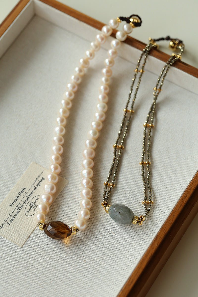 French Vintage Faceted Gemstone Pearl Necklace - floysun