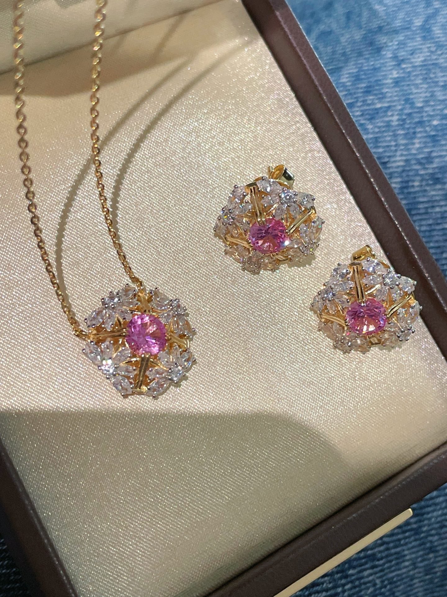 French Vintage Lace Stud Earrings – Pink Sapphire Style - floysun