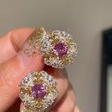 French Vintage Lace Stud Earrings – Pink Sapphire Style - floysun