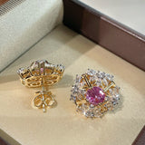 French Vintage Lace Stud Earrings – Pink Sapphire Style - floysun