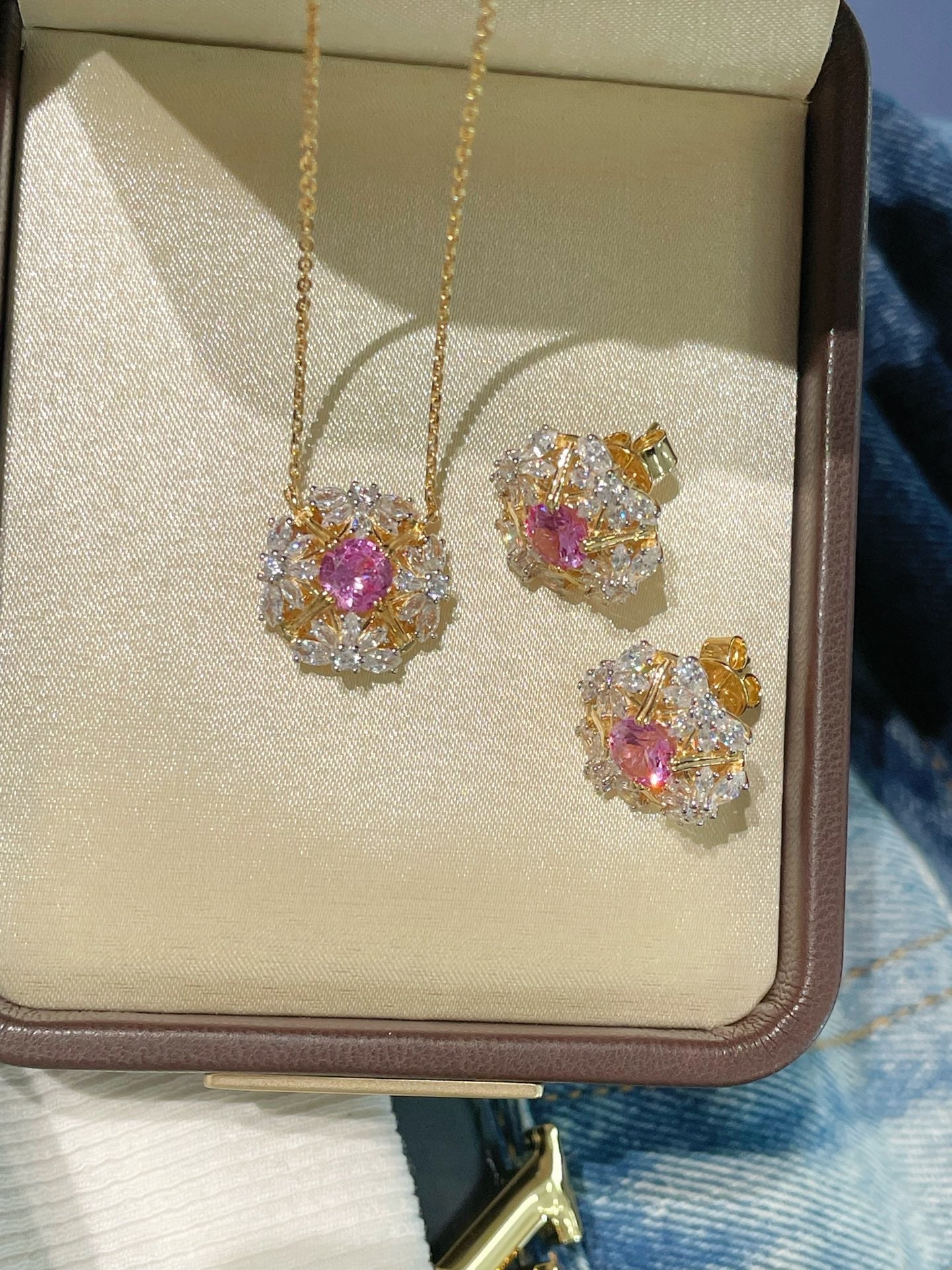 French Vintage Lace Stud Earrings – Pink Sapphire Style - floysun