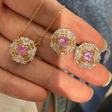 French Vintage Lace Stud Earrings – Pink Sapphire Style - floysun