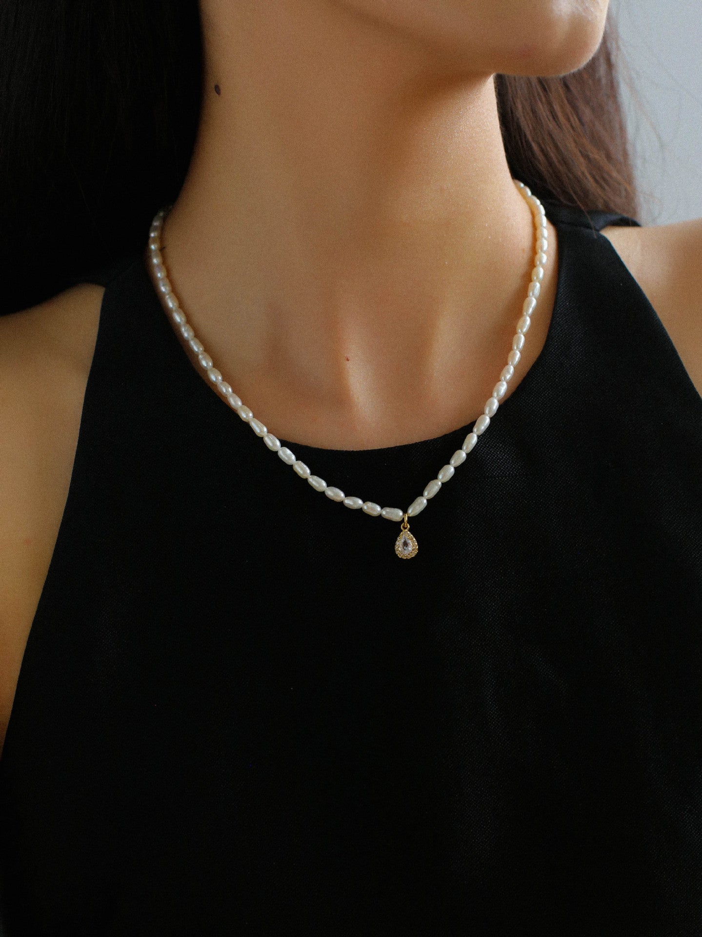 French Zircon Teardrop Pearl Necklace - floysun