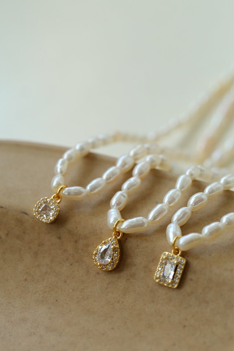 French Zircon Teardrop Pearl Necklace - floysun