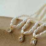 French Zircon Teardrop Pearl Necklace - floysun