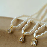 French Zircon Teardrop Pearl Necklace - floysun