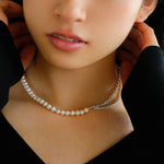 Freshwater Pearl Panel Chain Silver Necklace - floysun