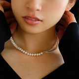 Freshwater Pearl Panel Chain Silver Necklace - floysun