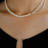 Freshwater Pearl Panel Chain Silver Necklace - floysun