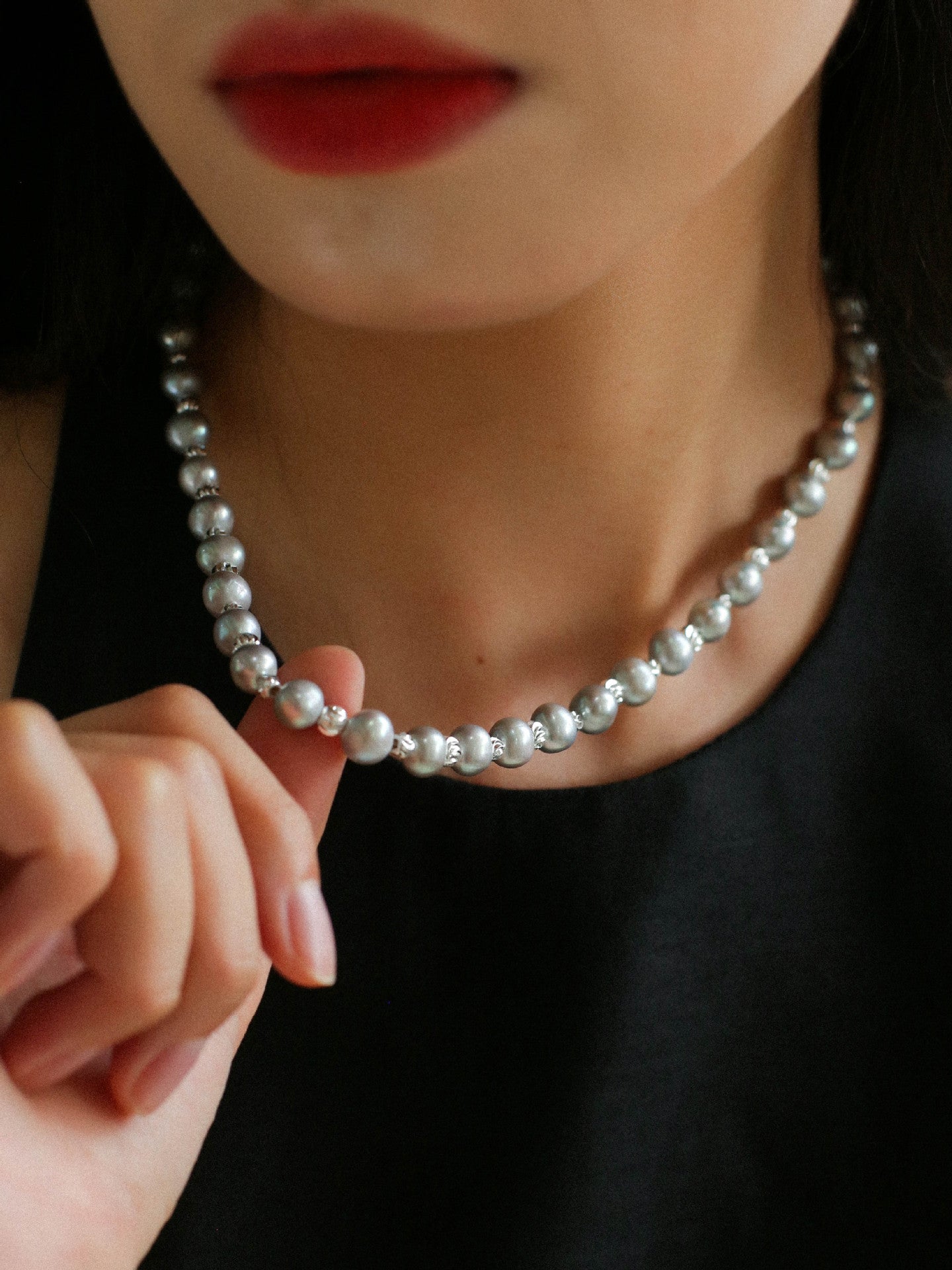 Freshwater Pearl Silver Bean Necklace - White Grey Pearl - floysun