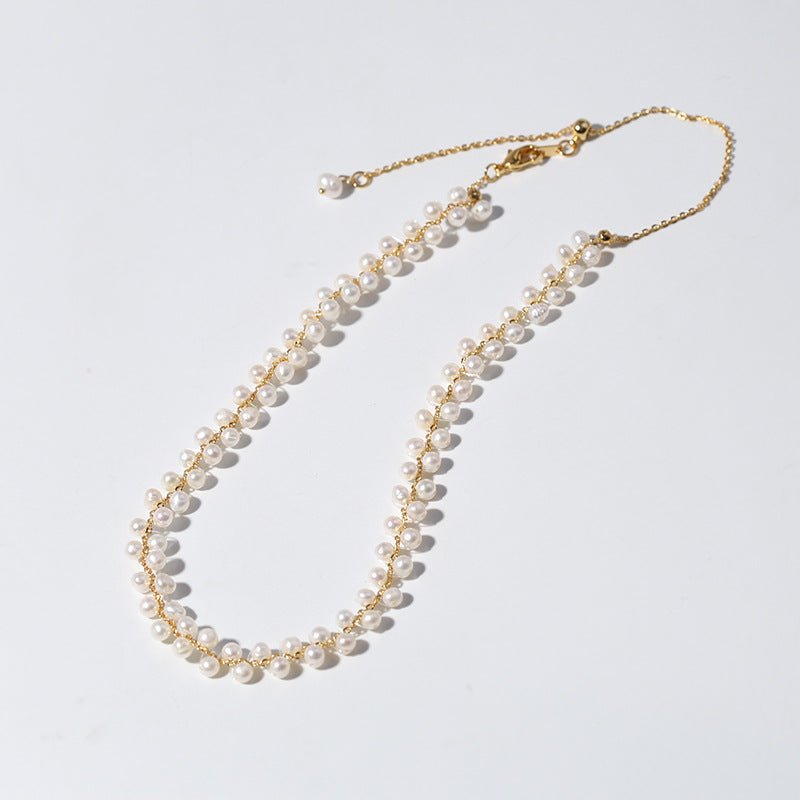 Freshwater Pearl Woven Choker Necklace Chain Pull - out Adjustable - floysun