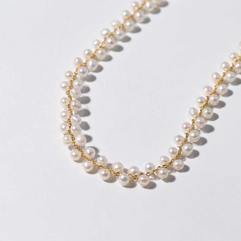 Freshwater Pearl Woven Choker Necklace Chain Pull - out Adjustable - floysun
