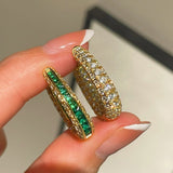 Full Diamond Emerald Serpent Hoop Earrings - floysun