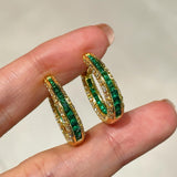 Full Diamond Emerald Serpent Hoop Earrings - floysun
