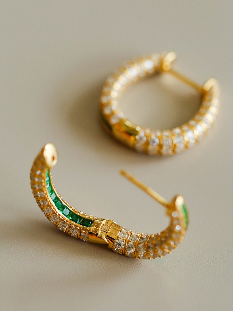 Full Diamond Emerald Serpent Hoop Earrings - floysun